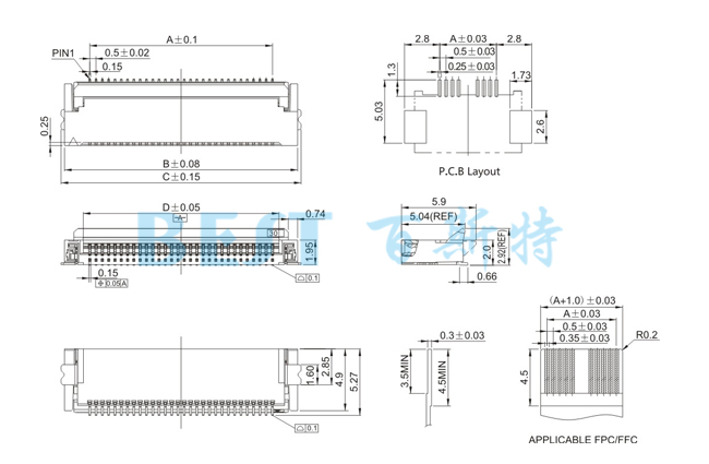 FPC衔接器0521-npwb-sn前插后翻参考图纸