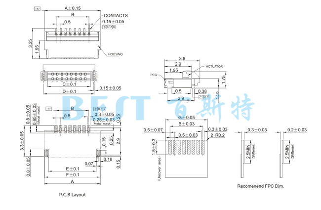 FPC衔接器0512-NRL-NS参考图纸