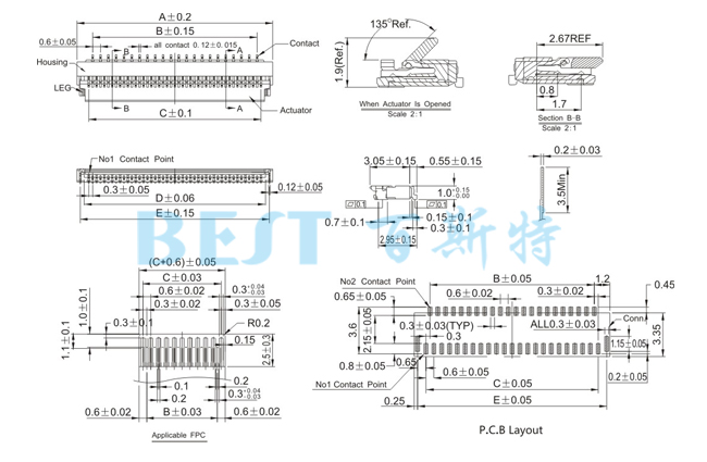 FPC衔接器0310-NPWB-R参考图纸