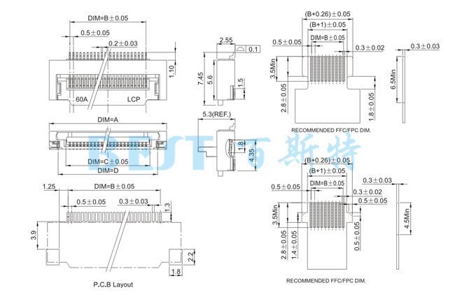 FPC衔接器0.5K-KX-NPWB-T-R参考图纸