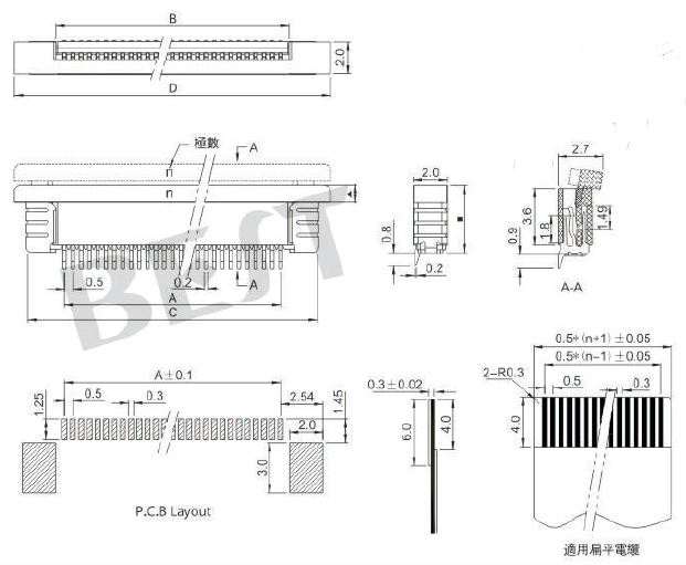 FPC衔接器0.5K-AX-nPWB参考图纸